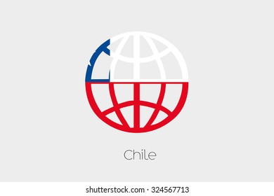 A Flag Illustration inside a world icon of Chile