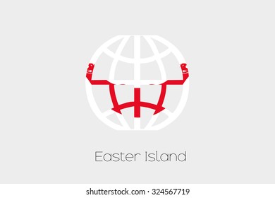 A Flag Illustration inside a world icon of Easter Island