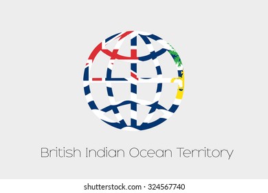 A Flag Illustration inside a world icon of British Indian Ocean Territory