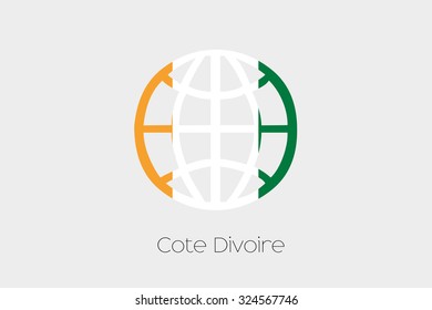 A Flag Illustration inside a world icon of Cote Divoire
