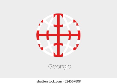 A Flag Illustration inside a world icon of Georgia