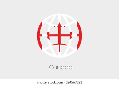 A Flag Illustration inside a world icon of Canada