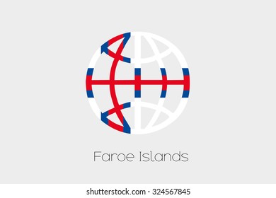 A Flag Illustration inside a world icon of Faroe Islands
