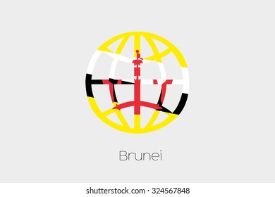 A Flag Illustration inside a world icon of Brunei