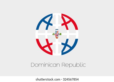 A Flag Illustration inside a world icon of Dominican Republic