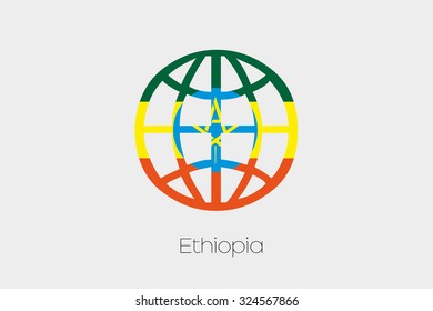 A Flag Illustration inside a world icon of Ethiopia