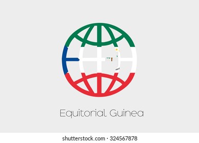 A Flag Illustration inside a world icon of Equatorial Guinea