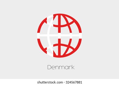 A Flag Illustration inside a world icon of Denmark