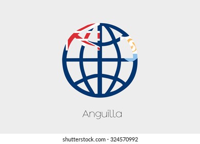 A Flag Illustration inside a world icon of Anguilla
