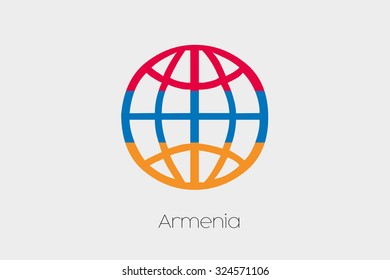 A Flag Illustration inside a world icon of Armenia