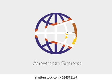 A Flag Illustration inside a world icon of American Samoa