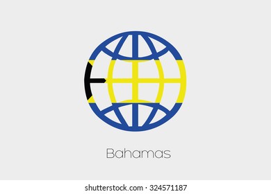 A Flag Illustration inside a world icon of Bahamas