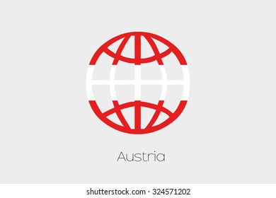 A Flag Illustration inside a world icon of Austria