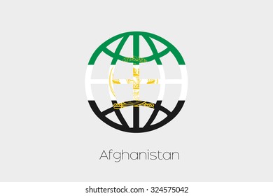 A Flag Illustration inside a world icon of Afghanistan