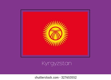 A Flag Illustration on a Purple Background of Kyrghyzstan