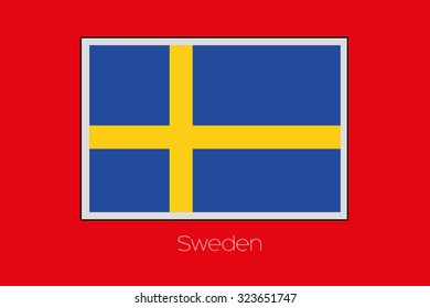 A Flag Illustration on a Red Background of the country of Sweden