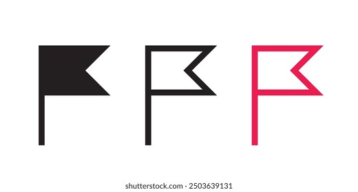 Flag illustration set with filled, outlined and red variations isolated signs. Vector icons in flat style
