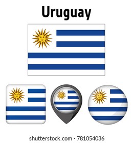 Flag illustration of Uruguay, and several icons. Ideal for catalogs of institutional materials and geography