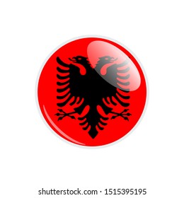 Flag Illustration Within A Circle Of The Country Of Albania. Albania Flag Circle Button. Albania glossy round button. Vector Illustration EPS 10.