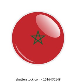 Flag Illustration Within A Circle Of The Country Of Morocco. Morocco Flag Circle Button. Morocco glossy round button. Vector Illustration EPS 10.