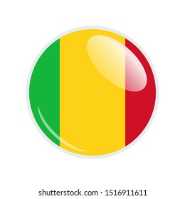 Flag Illustration Within A Circle Of The Country Of Mali. Mali Flag Circle Button. Mali glossy round button. Vector Illustration EPS 10.