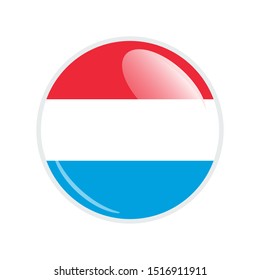 Flag Illustration Within A Circle Of The Country Of Luxembourg. Luxembourg Flag Circle Button. Luxembourg glossy round button. Vector Illustration EPS 10.
