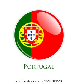 Flag Illustration Within A Circle Of The Country Of Portugal isolated on white. Portugal glossy round button. Vector Illustration EPS 10.