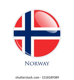 Flag Illustration Within A Circle Of The Country Of Norway isolated on white. Norway glossy round button. Vector Illustration EPS 10.