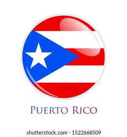 Flag Illustration Within A Circle Of The Country Of Puerto Rico isolated on white. Puerto Rico glossy round button. Vector Illustration EPS 10.
