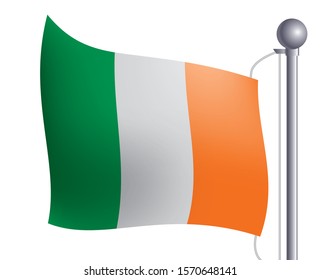 Flag illustrations, icons, Irish flag, vector data waving in the wind.