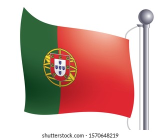 Flag illustrations, icons, Portuguese flag, vector data waving in the wind.