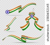 Flag of India. 15th of August. Blue Ashoka wheel. Chakra. Set of realistic wavy ribbons in colors of indian flag on transparent background. Independence day. National symbol. Vector illustration.