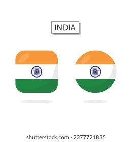 Flag of India 2 Shapes icon 3D cartoon style.