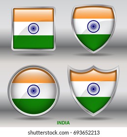 Flag of India in 4 Shapes collection with clipping path
