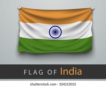 FLAG OF india battered, hung on the wall, screwed screws