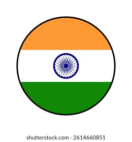 Flag of India. Black edge. India circle flag logo icon computer vector illustration design.