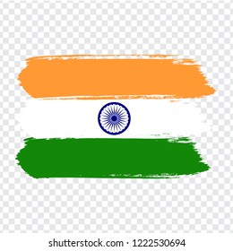 Flag India, brush stroke background.  Flag of  Republic of India on transparent background. Stock vector.  Flag for your web site design, logo, app, UI. Vector illustration EPS10.