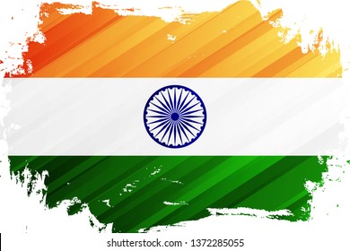 Flag of India brush stroke background. National flag of Republic of India. Vector illustration.