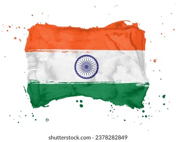 Bandera de India, fondo de pincel  República de Bandera de la India sobre fondo blanco. Estilo de color de agua para el diseño de tu sitio web, aplicación, interfaz de usuario.  EPS10.