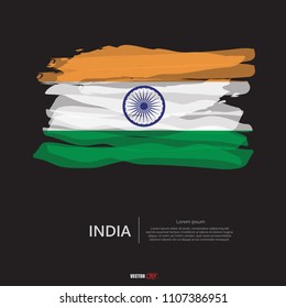 Flag of India with  brush stroke, grunge style background vector.