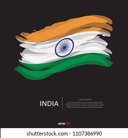 Flag of India with  brush stroke, grunge style background vector.