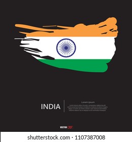 Flag of India with  brush stroke, grunge style background vector.