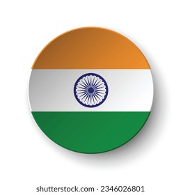 The flag of India. Button flag icon. Standard color. Circle icon flag. 3d illustration. Computer illustration. Digital illustration. Vector illustration.