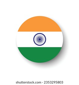 Die Flagge Indiens. Button-Flag-Symbol. Standardfarbe. Circle Icon Flag. 3D-Abbildung. Computergrafik. Digitale Illustration. Vektorgrafik.