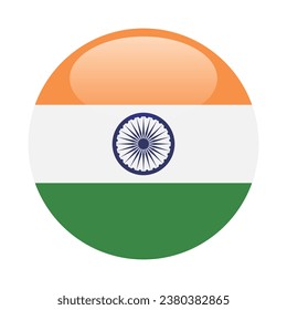 The flag of India. Button flag icon. Standard color. Circle icon flag. 3d illustration. Computer illustration. Digital illustration. Vector illustration.