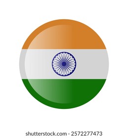 The flag of india . Circle icon flag. Button flag icon. Standard color. 3d illustration. glossy circle badge	