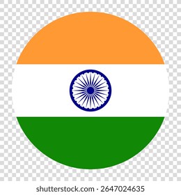 Flag of India. India circle flag logo icon computer vector illustration design. Transparent checkerboard background.