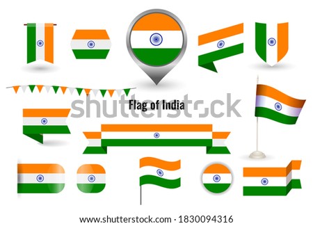 The Flag of India. Circle and square and round India flag. Big set of icons and symbols. Collection of different flags of horizontal and vertical. vector illustration.