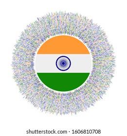 Flag of India with colorful rays. Radiant country sign. Shiny sunburst with India flag. Elegant vector illustration.