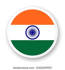 Flag of India flat icon. Round vector element with shadow underneath. Best for mobile apps, UI and web design.
